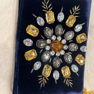 Shiraleah Navy Velvet Mini Bag with Gold and Silver Embellishments